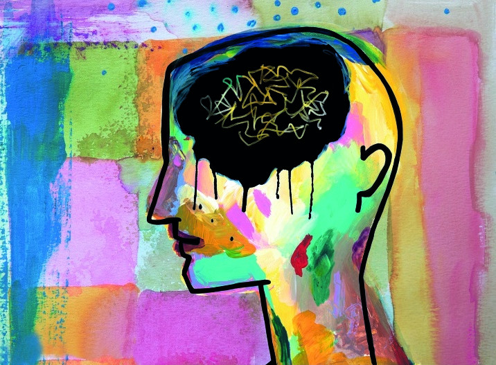 Gemälde von einem Kopf mit schwarzem Gehirn