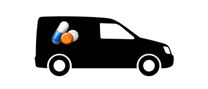 Illustration: Lieferwagen mit Tabletten