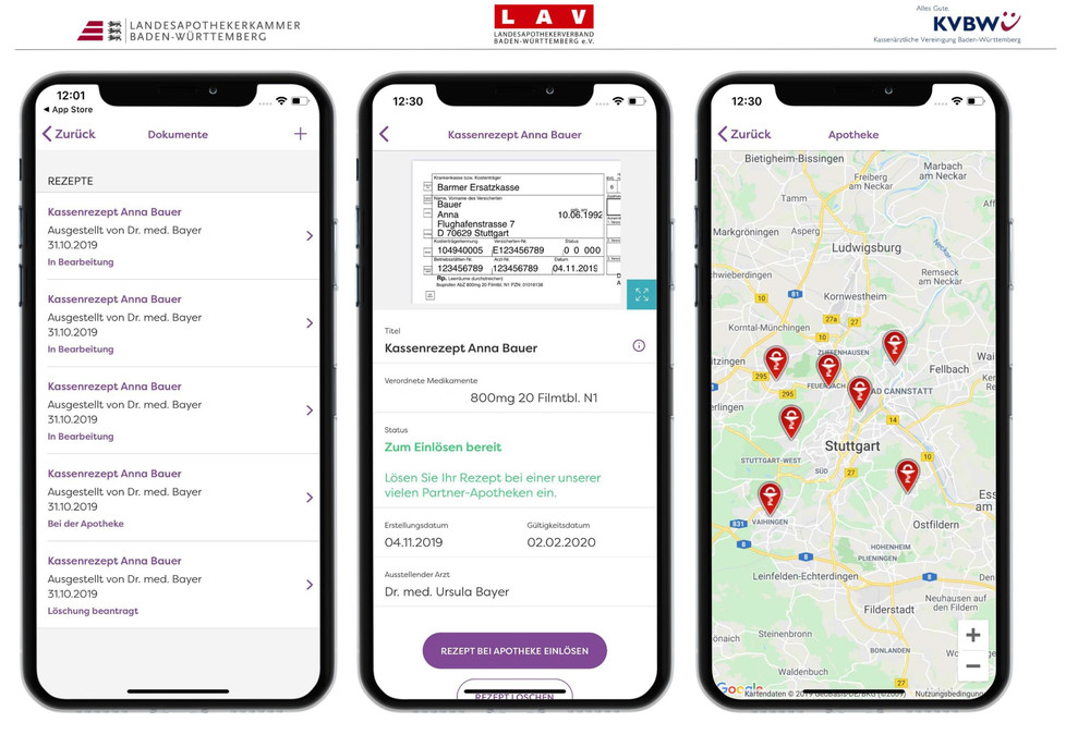 Screenshots aus der docdirekt-App Screenshots aus der docdirekt-App
