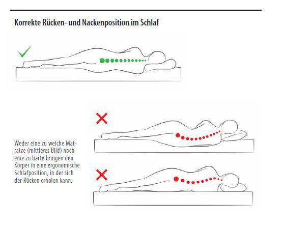 Weder eine zu weiche Matratze
(mittleres Bild) noch
eine zu harte bringen den
Körper in eine ergonomische
Schlafposition, in der sich
der Rücken erholen kann.
