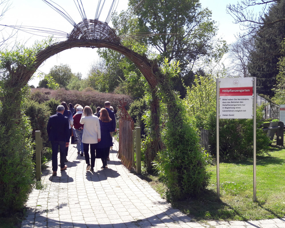 Der Rundgang durch den Heilpflanzengarten beginnt.