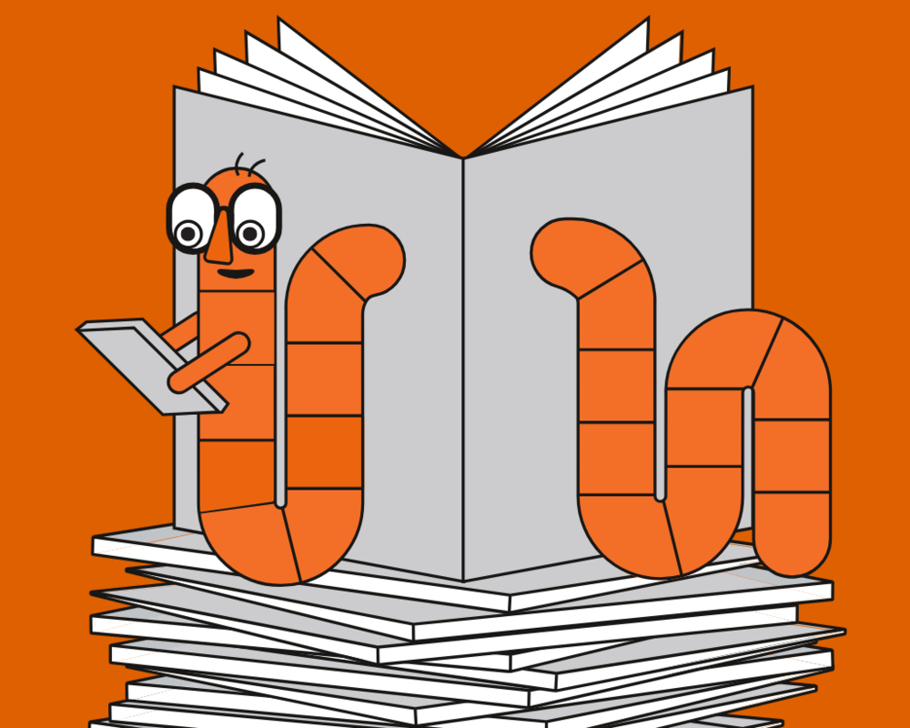 Keyvisual Bücherwurm: Aufhänger für die Leser*innenbefragung 2026