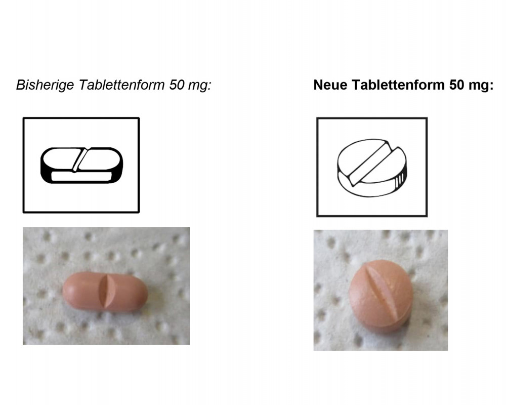 Gegenüberstellung bisherige und neue Tablette Opipramol-neuraxpharm 50 mg 