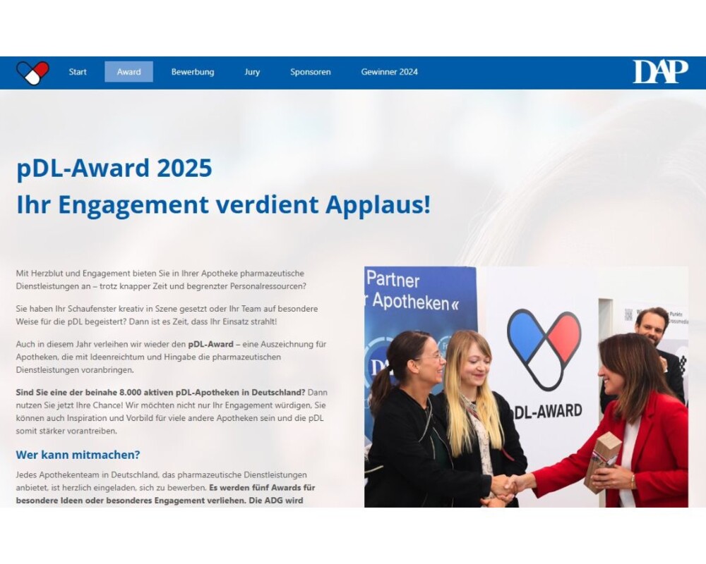 Screenshot der Internetseite dap-awards.deutschesapothekenportal.de/pdl-award/award Screenshot der Internetseite dap-awards.deutschesapothekenportal.de/pdl-award/award