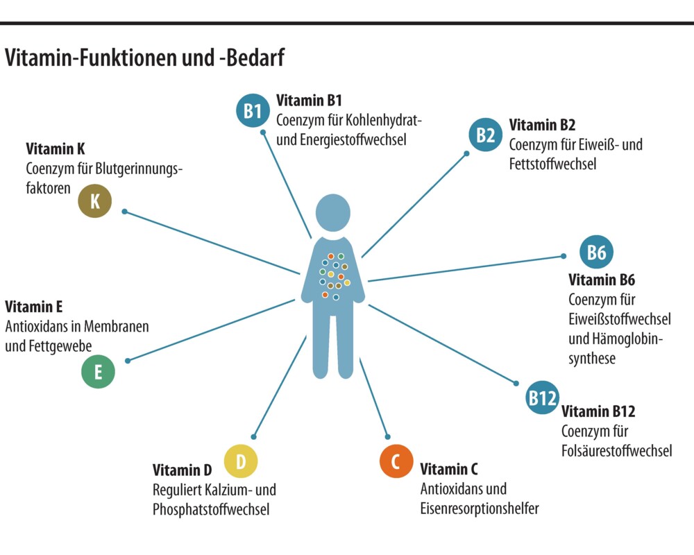 Grafik Vitamin-Funktionen und -Bedarf Grafik Vitamin-Funktionen und -Bedarf