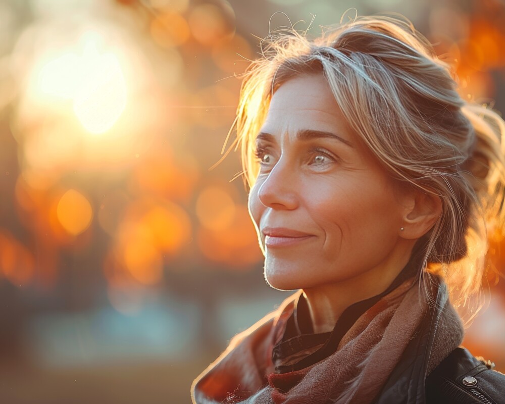 KI-Bild einer mittelalten Frau im Herbst