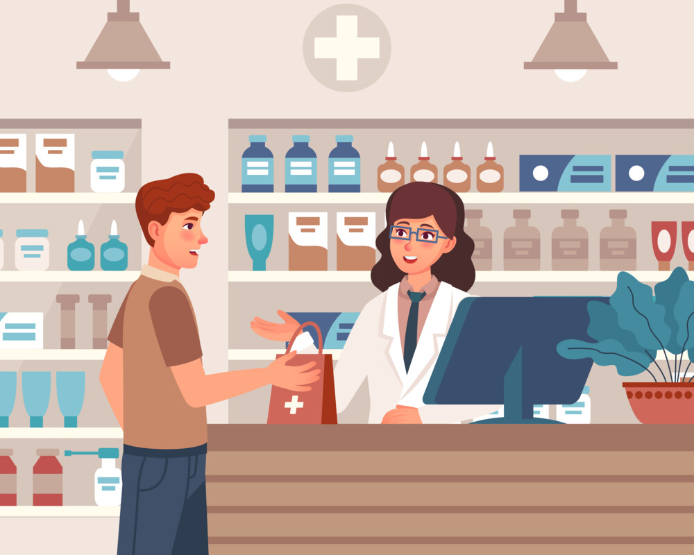 Illustration: Beratung in der Apotheke
