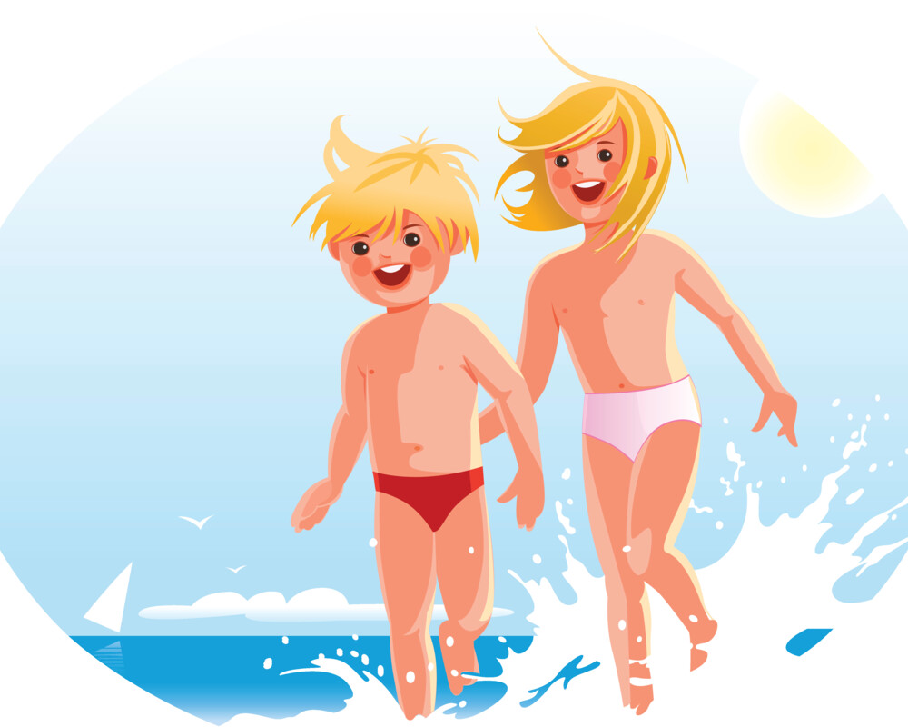 Illustration: Zwei Kinder im Meer 