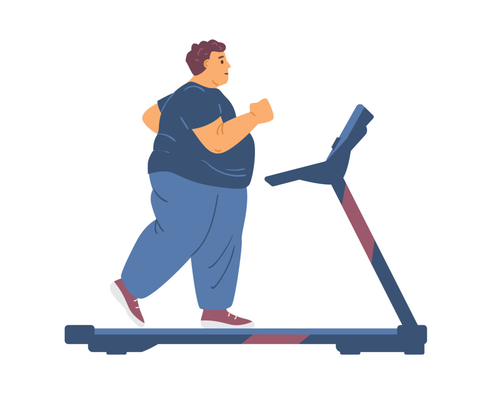 übergewichtiger Mann auf dem Laufband