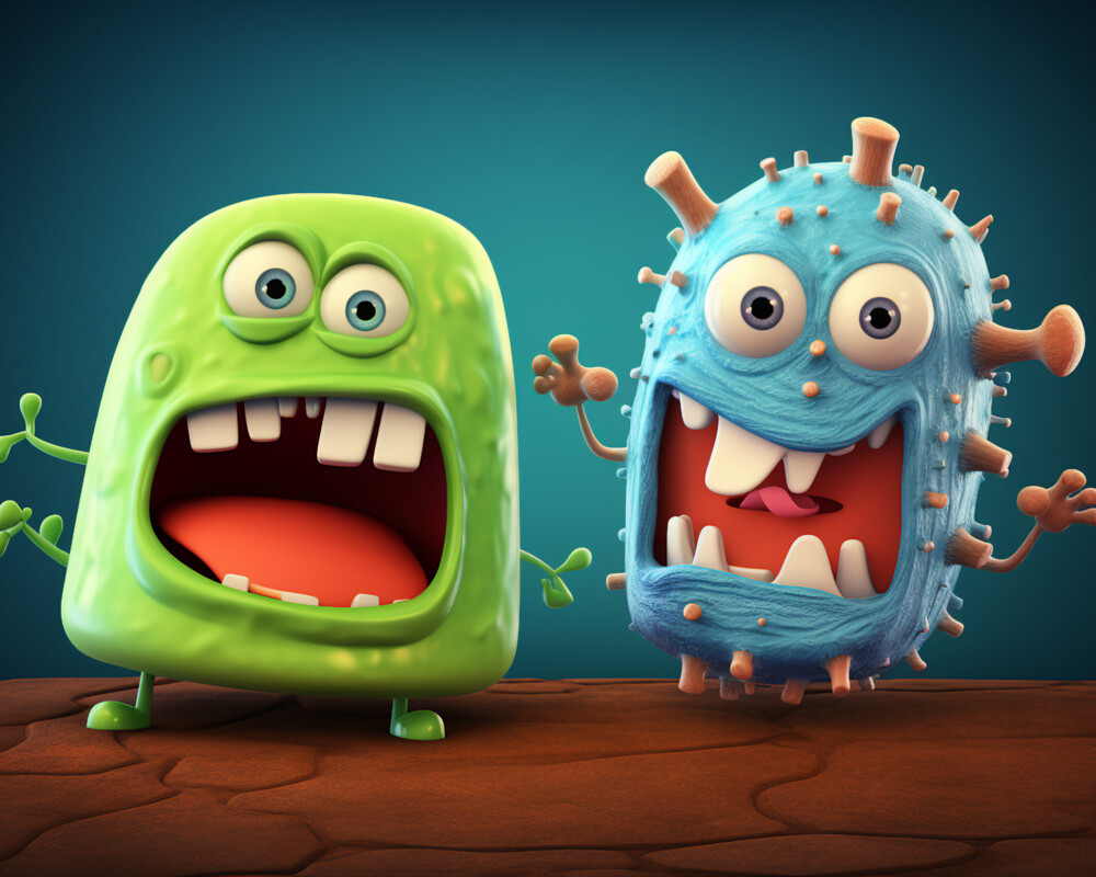 KI-Bild von zwei Mikroorganismen mit offenem Mund