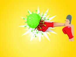 Illustration Boxer gegen Virus