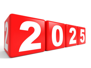 Rote Würfel bilden das Jahr 2025