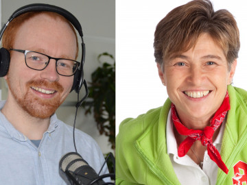 Botendienstfahrerin Mary Ott (rechts) und Onlineredakteur Christoph Niekamp (links)