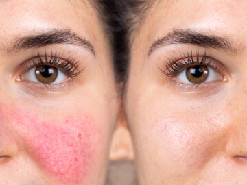 Zwei Frauen, links mit Rosacea, rechts ohne Rosacea