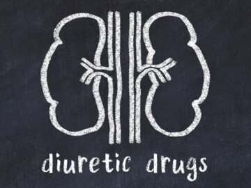 Gezeichnete Nieren mit der Beschriftung "diuretic drugs" (Diuretika)