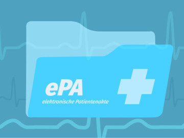 blauer digitaler Ordner mit Aufschrift "elektronische Patientenakte"