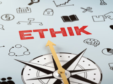 Kompass mit Icons und Text – Ethik