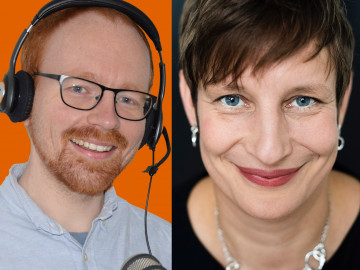 Humortrainerin Eva Ullmann und Redakteuer Christoph Niekamp