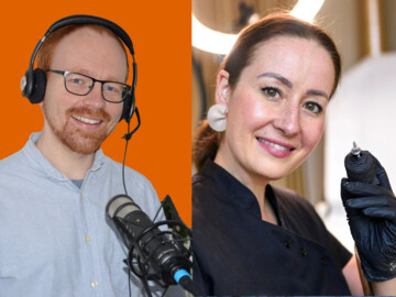 Dr. Julia Precht mit Tätowiernadel (rechts) und Onlineredakteur Christoph Niekamp (links)