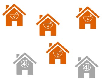 5 Apotheken-Icons in orange und grau