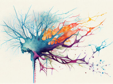 Aquarellzeichnung eines Hirnneurons, mit KI generiert