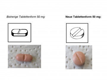 Gegenüberstellung bisherige und neue Tablette Opipramol-neuraxpharm 50 mg 