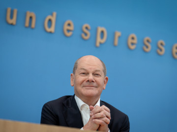 Bundeskanzler Olaf Scholz im Portrait in der Bundespressekonferenz