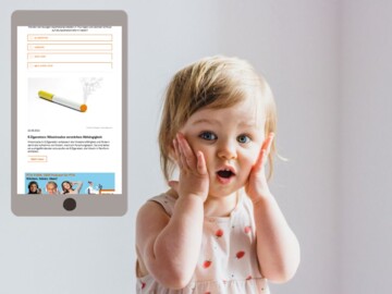 Newsletter im Smartphone und erstauntes Kind
