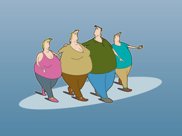 Illustration mit vier übergewichtigen Menschen