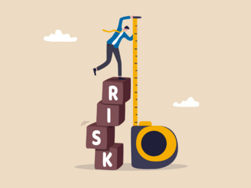 Illustration: Person auf einem Stapel mit der Aufschrift RISK