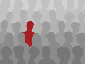 Graue Menschenmenge und eine rote Sillouette